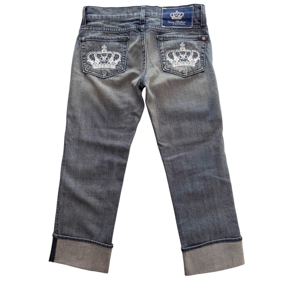 SOLD* Victoria Beckham Rock & Republic Y2K Capri Jeans Rhinestone Crown